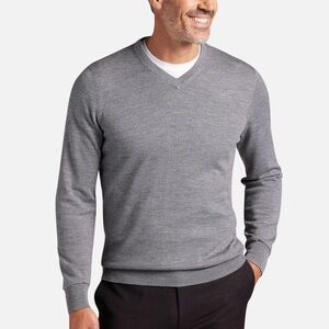Joseph Abboud Wool Knit Merino Wool V neck Sweater Pullover Size L Gray